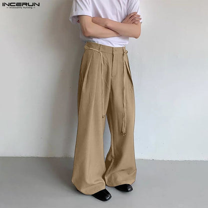 INCERUN Men Wide Leg Pants Solid Button Joggers Loose Casual Trousers Men Streetwear Korean Style Fashion Male Long Pants S-5XL