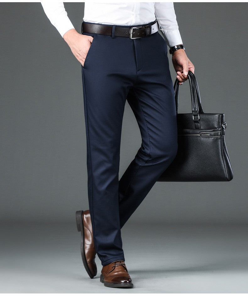 Flannel Thick Men's Casual Pants Navyblue Winter New Fleece Business Stretch Warm Plush Trousers Brand Slim Straight Male Pants