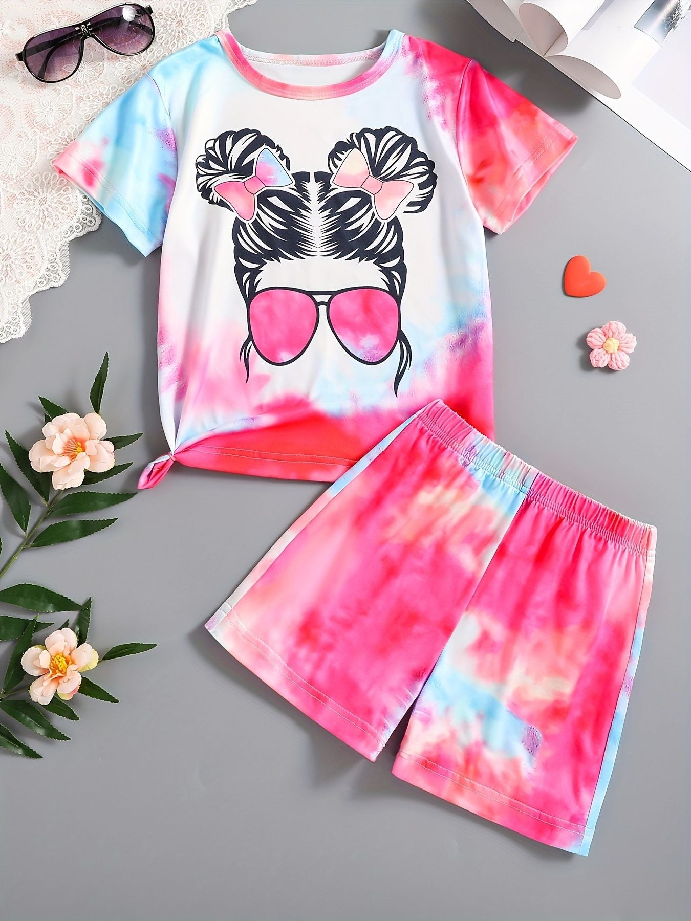 Summer Sets Children's Clothing Girl Kids Toddler Clothes Cute 3D Tie-Dye Print T-Shirt Top Shorts 2PCS Baby Kids Tracksuit Sets