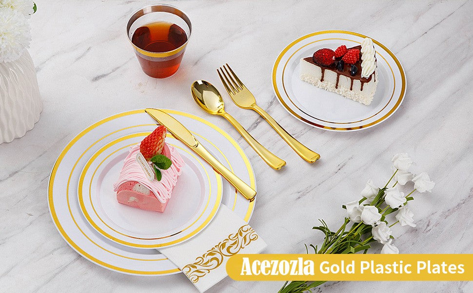350-Piece Disposable Tableware Set For 50 Guests - Elegant Plastic Party Plates, Cups, Cutlery And Napkins, Heavy Duty, Great Fo