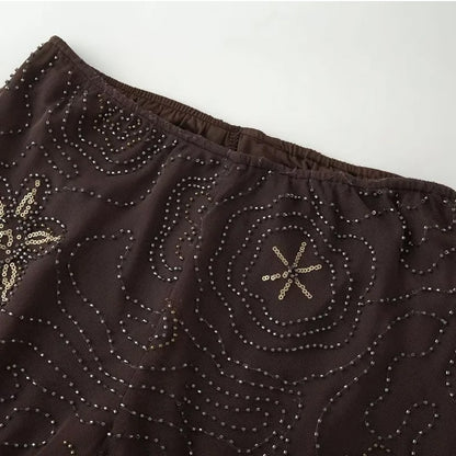 HXAO Women's Pants 2025 Beaded Tulle Pants For Woman Baggy Sequin New In Pants Spring Summer Semi Sheer Women's Trousers 088