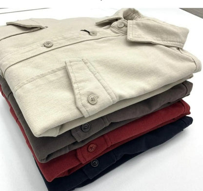 May Khaki heavy cargo double-pocket shirt men's cotton wash wool long-sleeved Japanese vintage loose coat