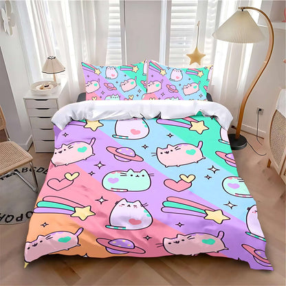 MINISO-Cat Duvet Cover Pillowcase Bedding Set Cartoon P-PusheenS Cat Adult Boy Girl Bedroom Decoration Children