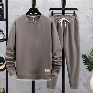 Waffle Suit Men Autumn New Casual Sports Long Sleeved Thin Sweatshirt and Pants Two-piece Set Trendy Handsome Hip Hop Tracksuits