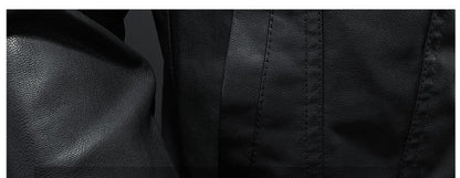 Men's Lapel Leather Jacket Autumn Oversized Slim Motorcycle Riding Suit Winter Thickened PU Leather Waterproof Work Clothes