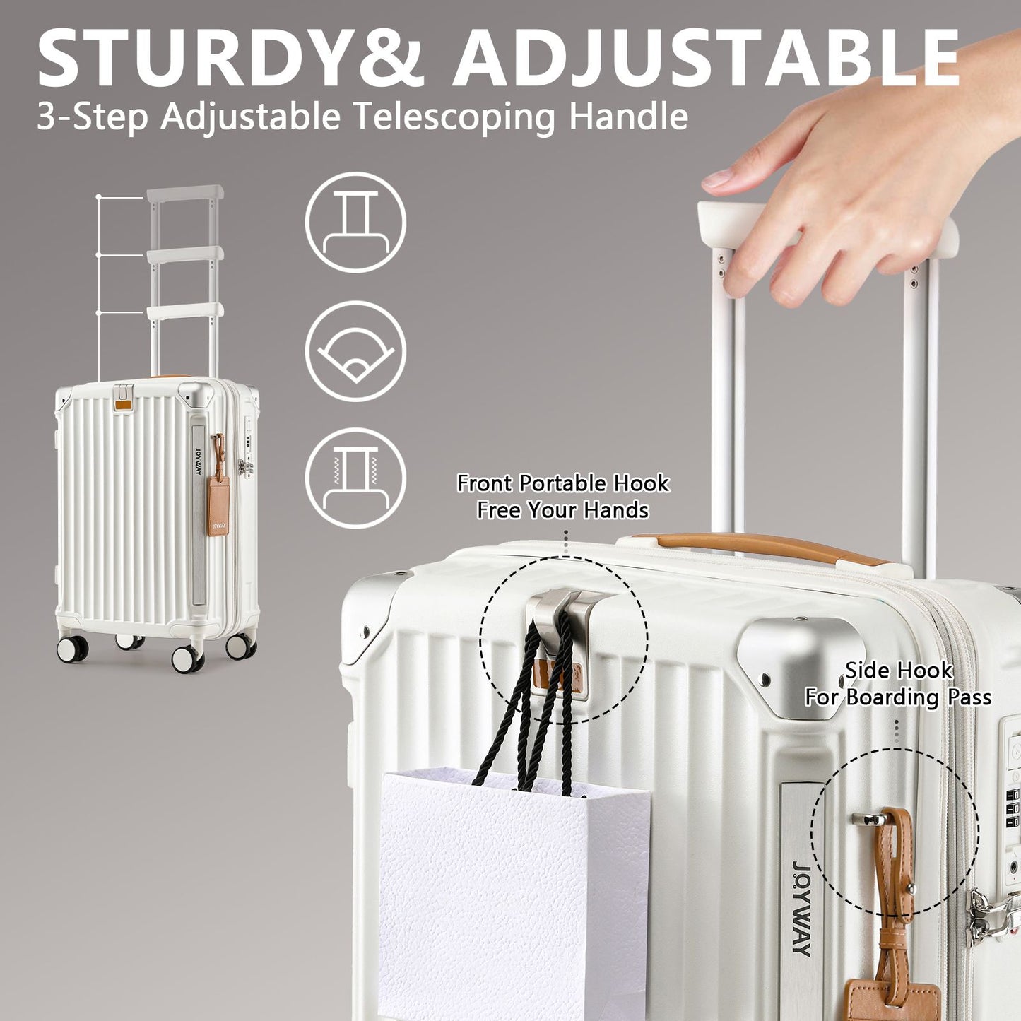 Conjuntos de Bagagem Joyway 3 Peças, Malas Expansíveis com Porta-Copos Inteligente e Porta USB, Malas Rígidas de Bordo e Despachadas com Cadeado TSA