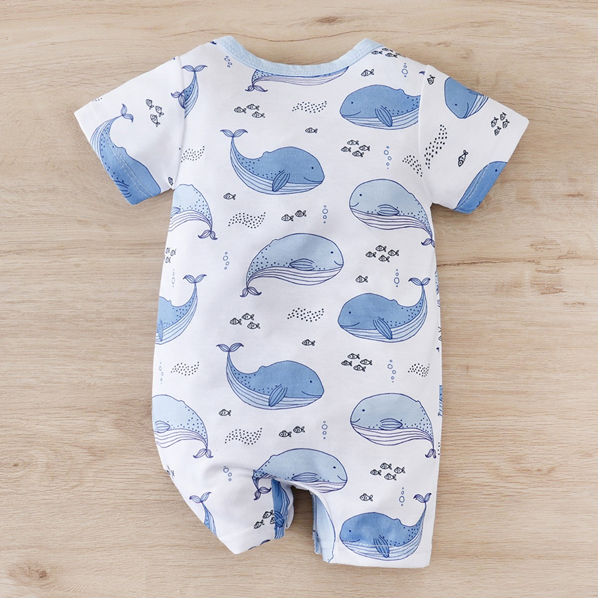 IURNXB Baby Romper Short Sleeve Infant Whale Print Bodysuit Newborn Cartoon Allover Printed Onesie for Boy's Clothing 0-18M