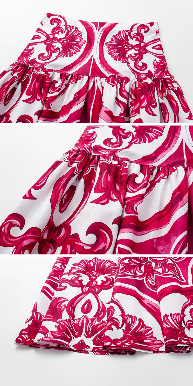 Flaxmaker Classic Women Sexy Bikini Sets Long Sleeves Majolica Series Pattern Print One Piece Swimsuit Skirt Biquini Beachwear