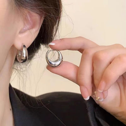 Brincos de Argola Grossos de Aço Inoxidável Lisos para Mulheres Brincos de Argola Redondos Modernos Joias da Moda