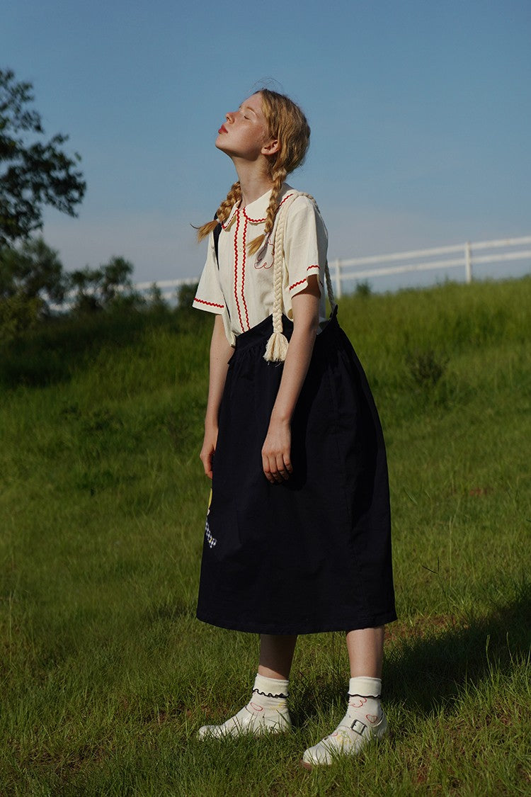 Fall Spring Original Indie Chic Design Harajuku Women Suspender Skirt Straps Dress Mid-calf Length A-line Spaghetti Strap Dress