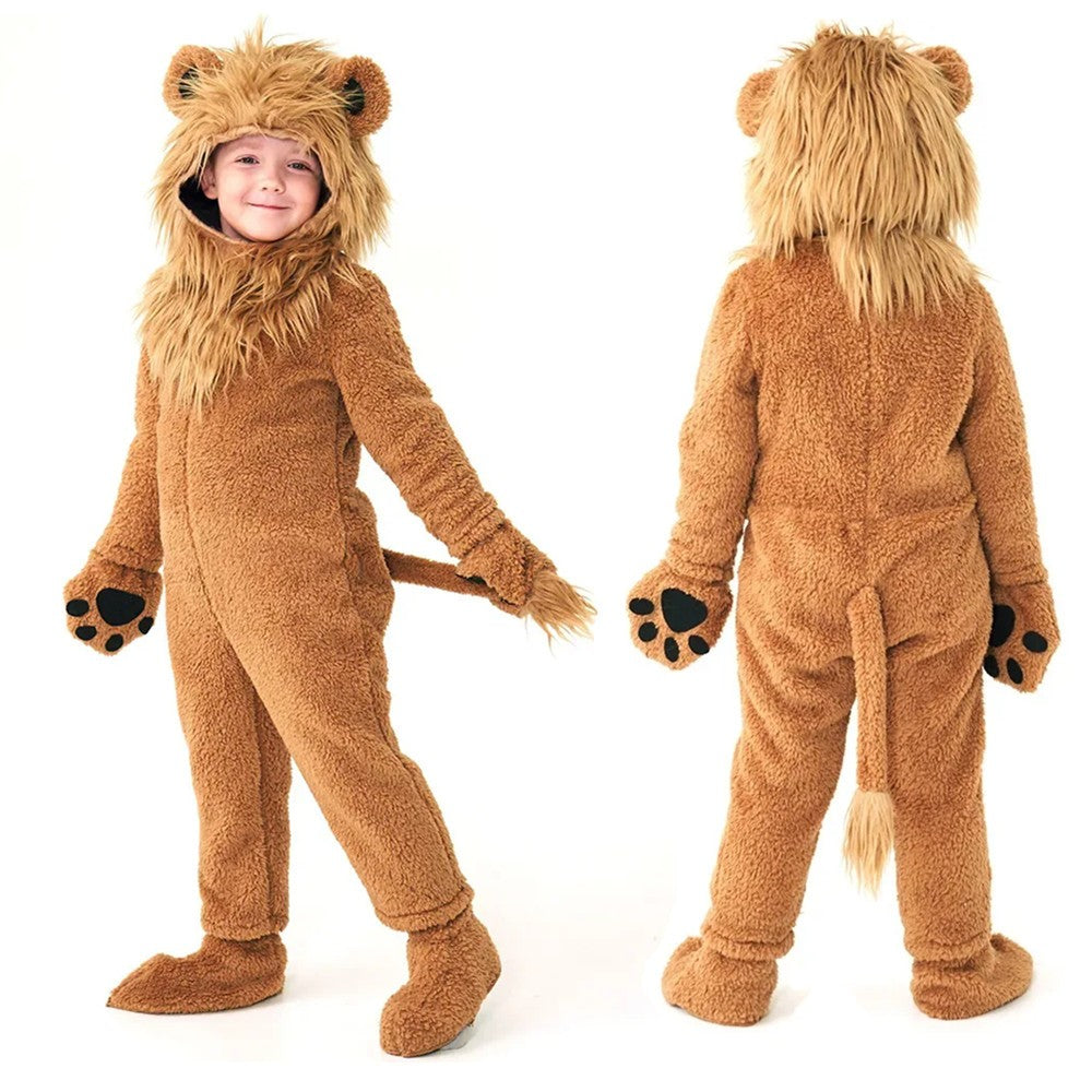 Boys Girls Lion King Cosplay Costume Baby Kids Furry Plush Furry Animal Outfits Jumpsuit Child Birthday Halloween Party Costume