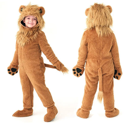 Boys Girls Lion King Cosplay Costume Baby Kids Furry Plush Furry Animal Outfits Jumpsuit Child Birthday Halloween Party Costume