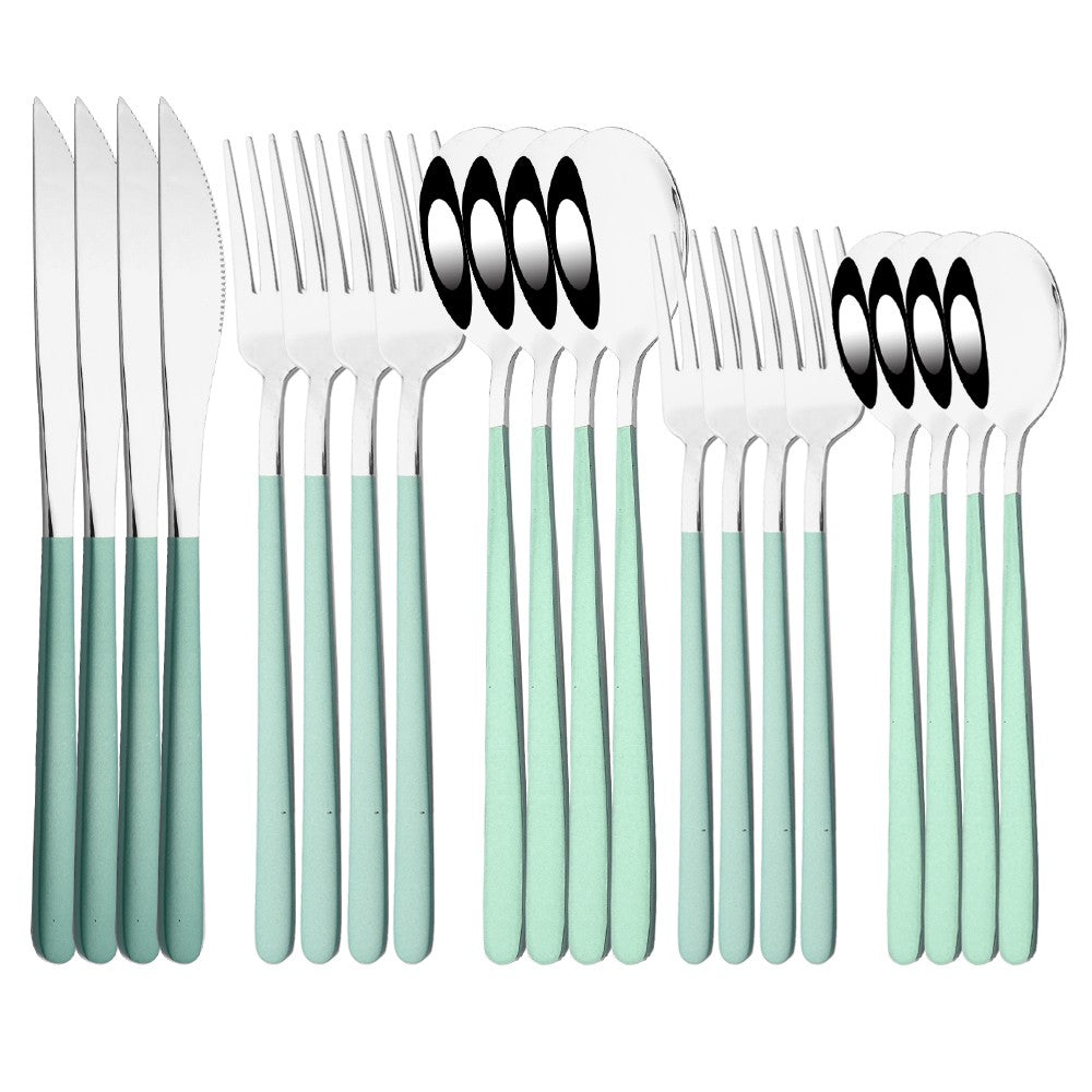 20Pcs Pink Silver Dinnerware Set Knife Dessert Fork Spoon Flatware Cutlery Set 304 Stainless Steel Silverware Tableware Kitchen