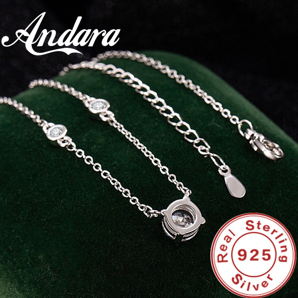 Andara 925 Sterling Silver Necklace Four Claw Zircon Pendant Women'S Elegant Necklace Exquisite Anniversary Party Wedding Gift