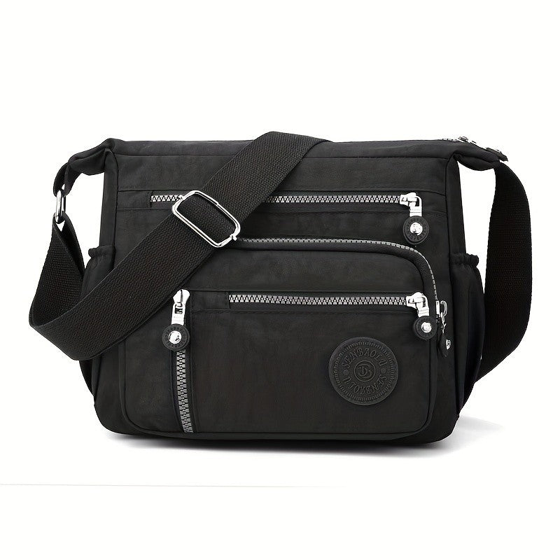 Waterproof Nylon Crossbody Bag, Multiple Pockets & Zipper Closure, Stylish Casual Shoulder Bag for Travel, Everyday Use