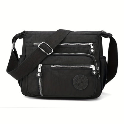 Waterproof Nylon Crossbody Bag, Multiple Pockets & Zipper Closure, Stylish Casual Shoulder Bag for Travel, Everyday Use