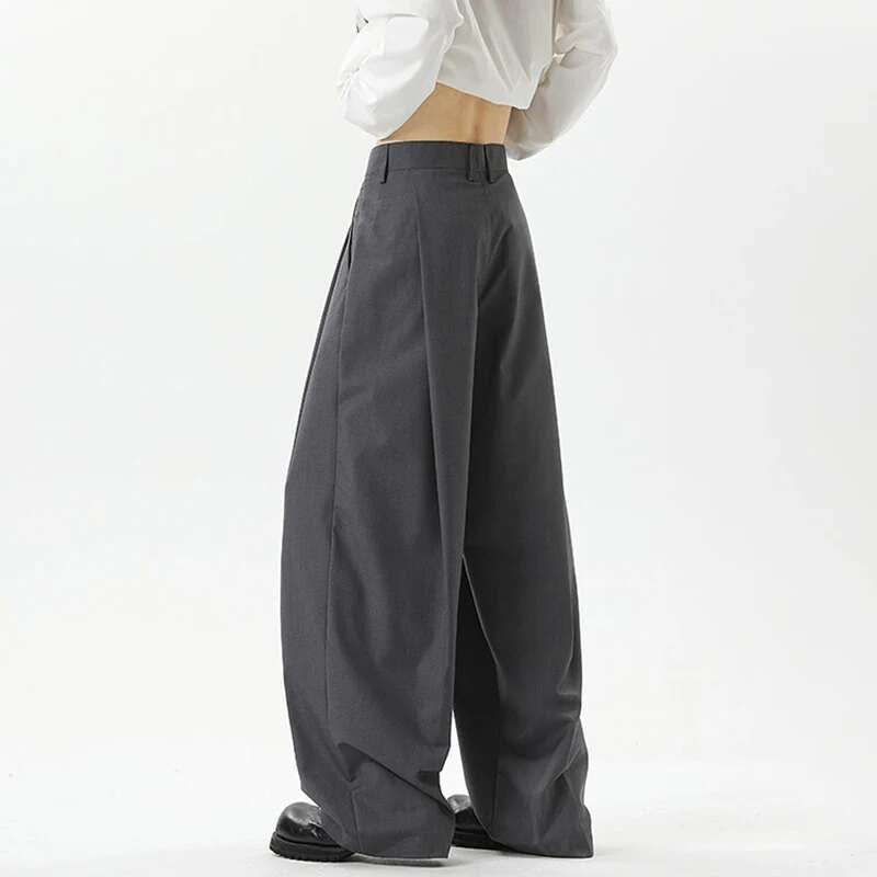 IEFB American Style Men's Suit Trousers Pleated Design Wide Leg Solid Color Button Casual Bottom Straight New Male Pants 9W766