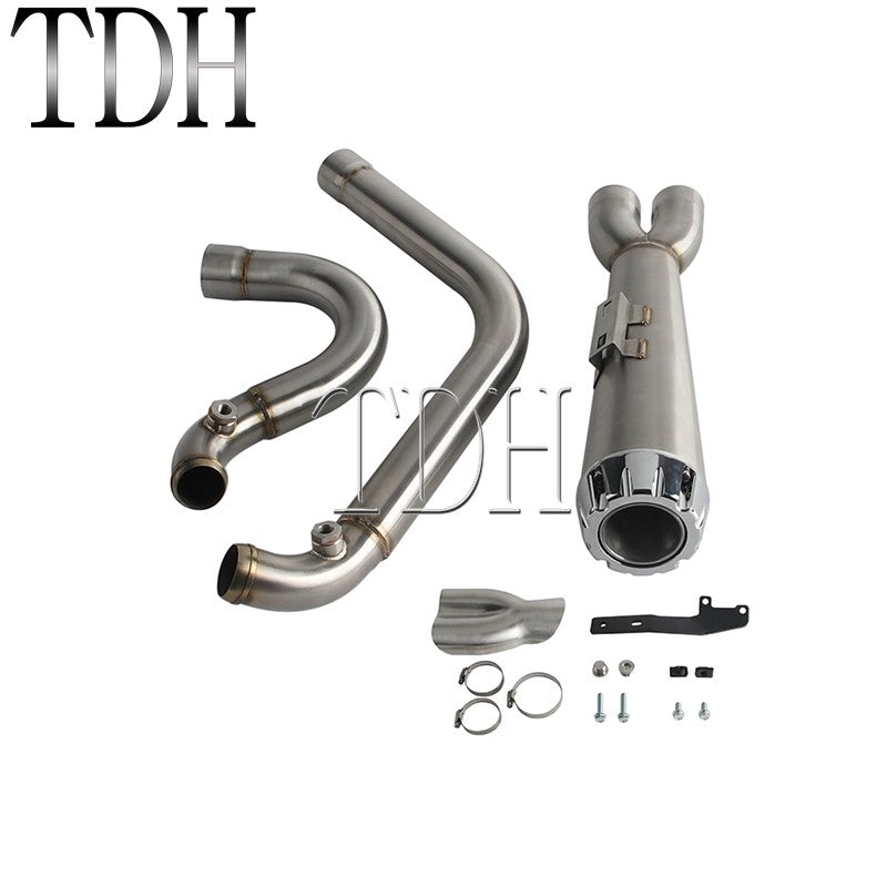 2-into-1 Exhaust Mufflers Drag Pipe Slip On Muffler System For Harley Dyna Wide Glide Super Glides Street Bob Low Rider FatBob