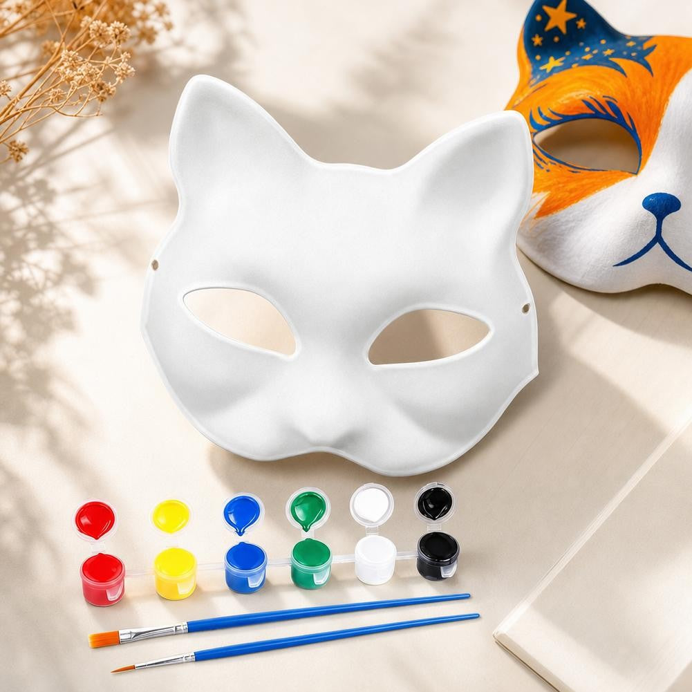 5-30pcs Japanese Mask Paper Blank Mask Halloween Cosplay Cat DIY Paintable Half Face Mask Animal Costume Party Decor Craft Prop
