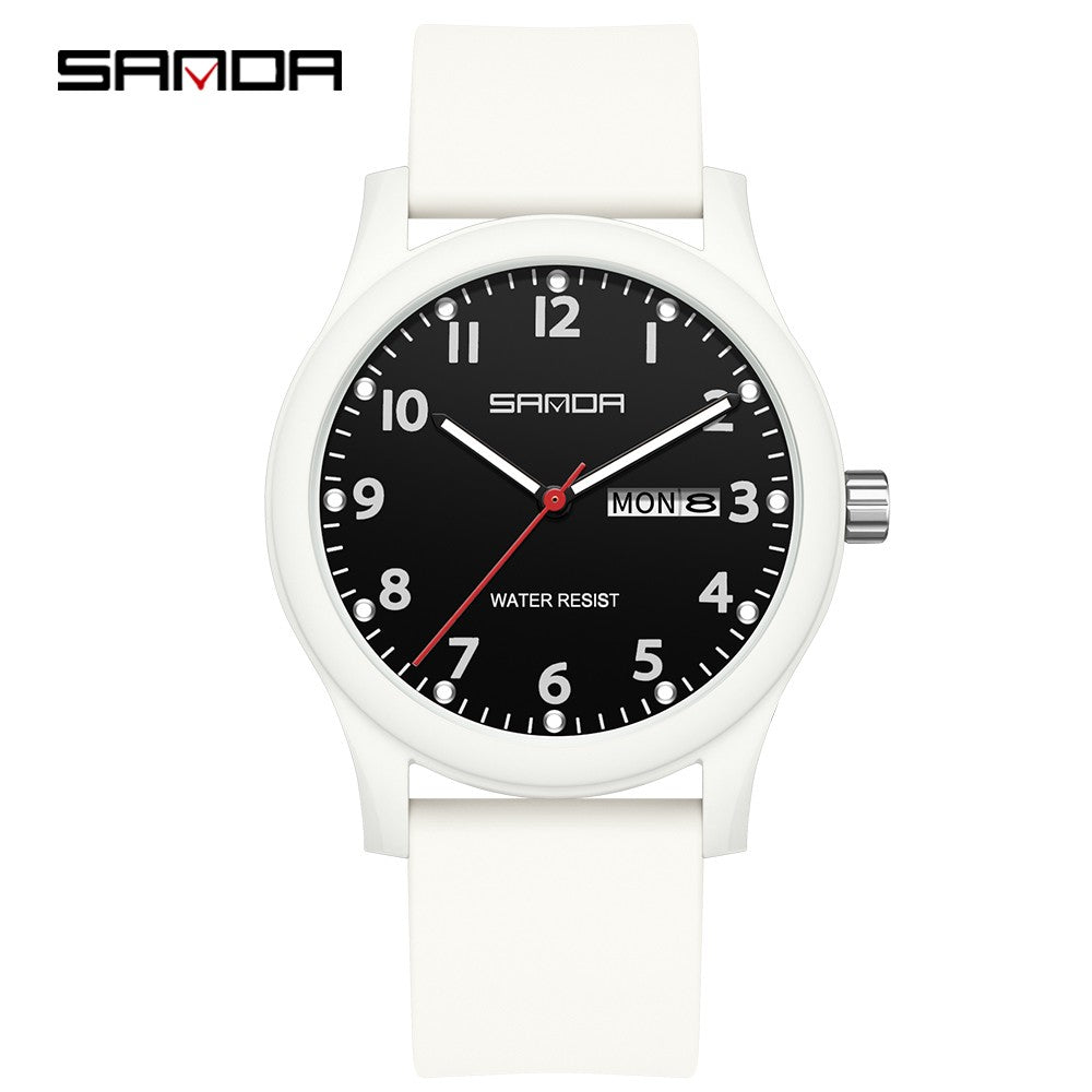 SANDA 3263 Fashion Casual Men Watch Silicone Strap Waterproof Luminous Clock Unisex Wristwatch Date Week Sport Man Watches