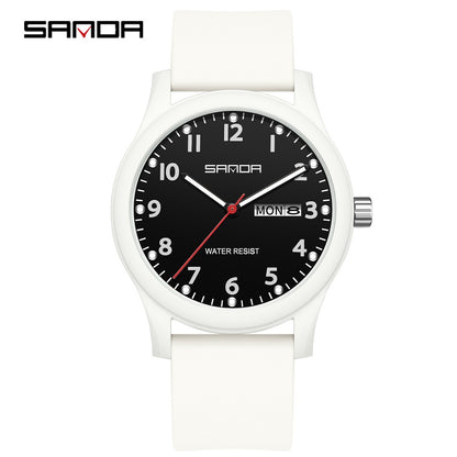 SANDA 3263 Fashion Casual Men Watch Silicone Strap Waterproof Luminous Clock Unisex Wristwatch Date Week Sport Man Watches
