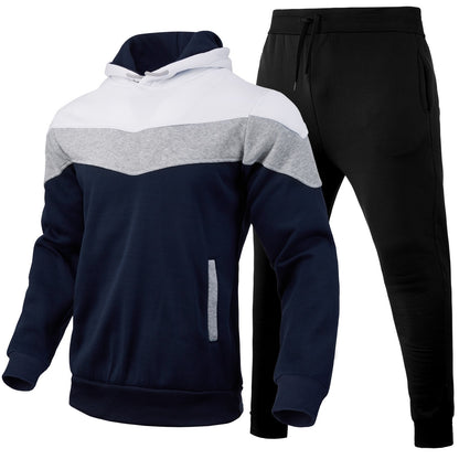 Autumn Winter Men's Color Block Hooded Sports Suit