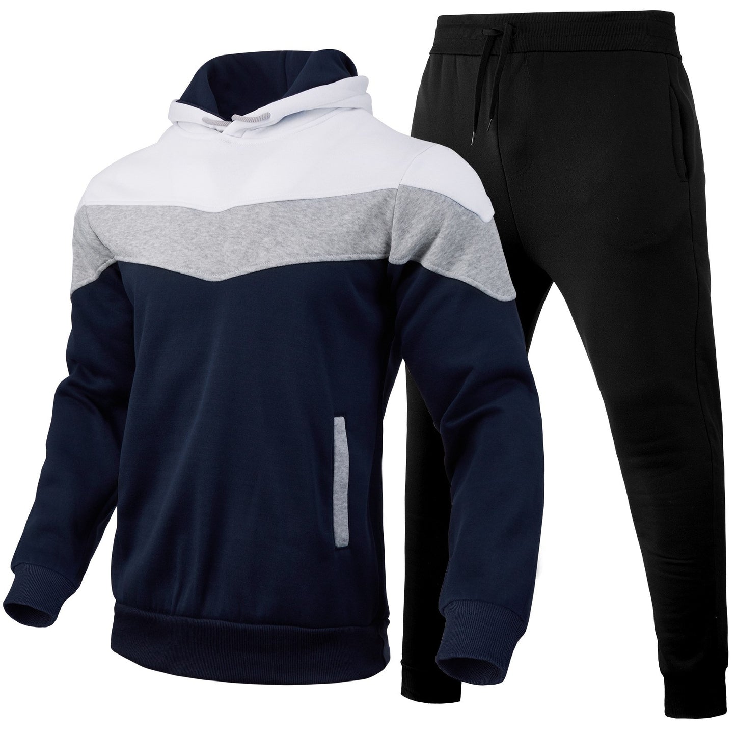 Autumn Winter Men's Color Block Hooded Sports Suit