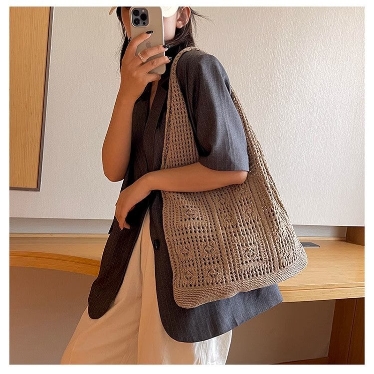 Bohemian Crochet Tote Bag for Women Handwoven Macrame Shoulder Bag with Hollow Knit Design Elegant Christmas Gift for Her, Beach