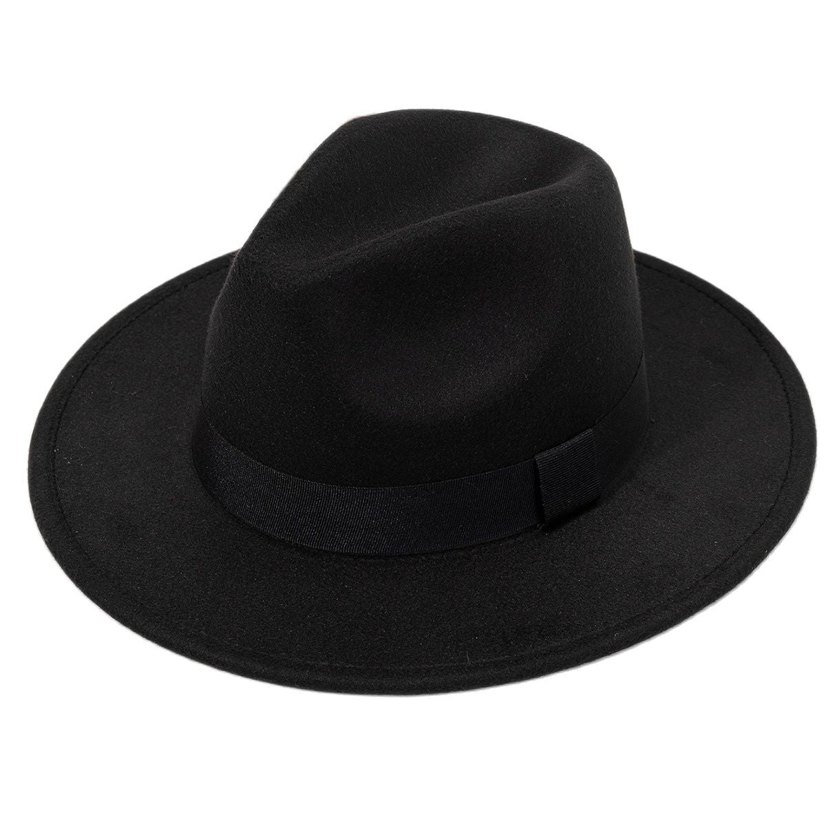 Autumn and winter men and women's new large brimmed hats, fashionable woolen jazz hats, English style top hats