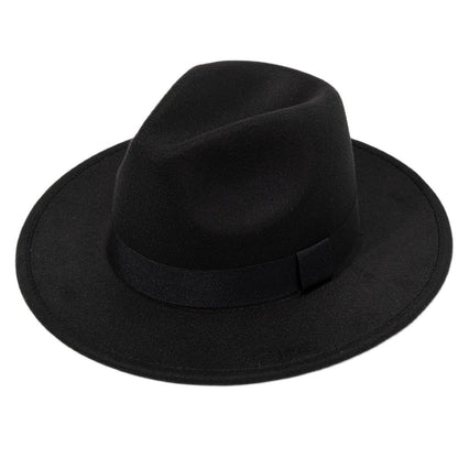 Autumn and winter men and women's new large brimmed hats, fashionable woolen jazz hats, English style top hats