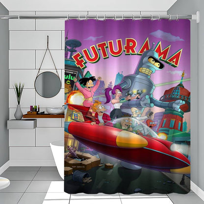 F-Futurama Anime White Shower Curtain, Bathroom Decorative Shower Curtain, Waterproof Shower Curtain With Hooks