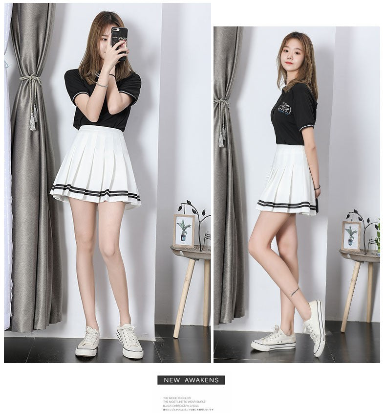 High Waist Women's Skirts Striped Pleated Elastic Waist Female Sweet Mini Dance Plaid Skirt Y2k Korean England Style