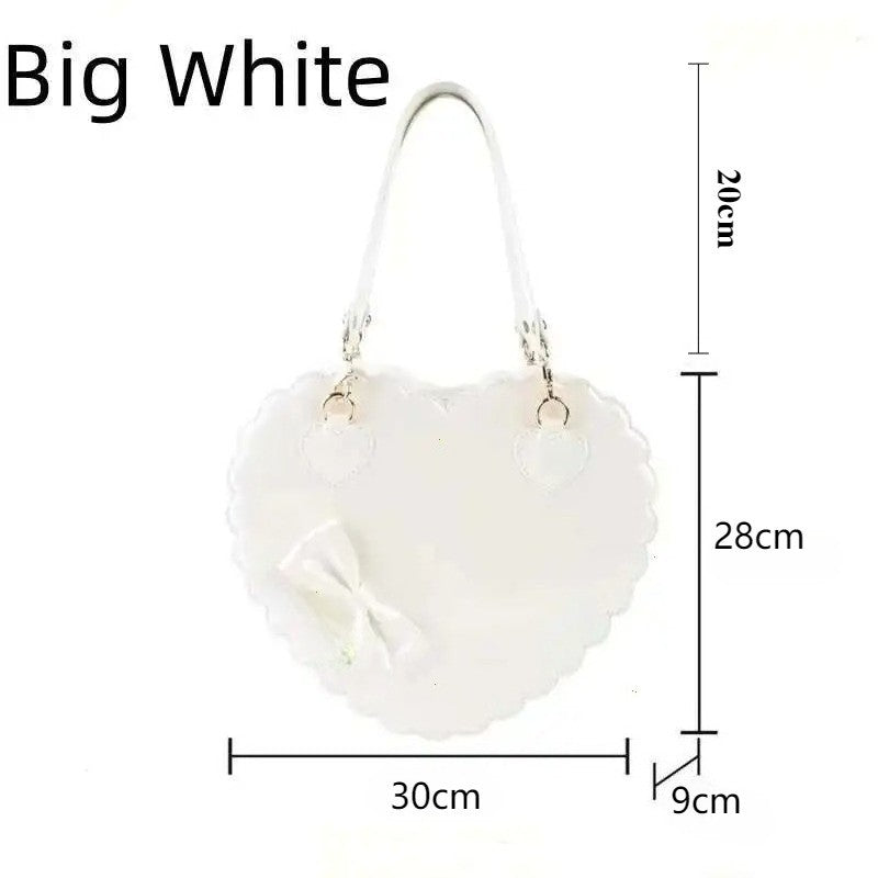 PU Heart Lolita Handbags Girls Bowknots Decor Japanese Shoulder Bags Two Sized Kawaii Shell Purses Cute Pink Messenger Bag Gifts