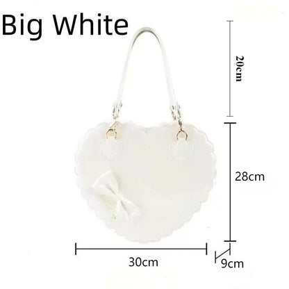 PU Heart Lolita Handbags Girls Bowknots Decor Japanese Shoulder Bags Two Sized Kawaii Shell Purses Cute Pink Messenger Bag Gifts
