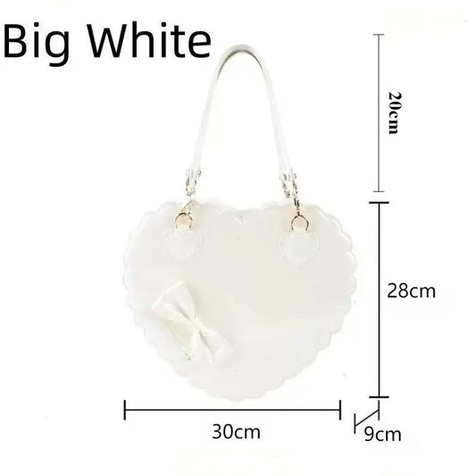 PU Heart Lolita Handbags Girls Bowknots Decor Japanese Shoulder Bags Two Sized Kawaii Shell Purses Cute Pink Messenger Bag Gifts