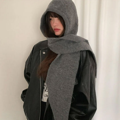 Knitted Winter Balaclava One-piece Thickened Scarf Cap Winter Accessories Hooded Hat Neck Protection Scarf Cold Weather New