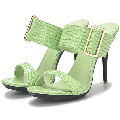 New Summer Buckle Strap Outside Women Slipper  Open Toe High Heeled 10CM Women's Sandals Thin Heels Neutral Slippers Party Pumps