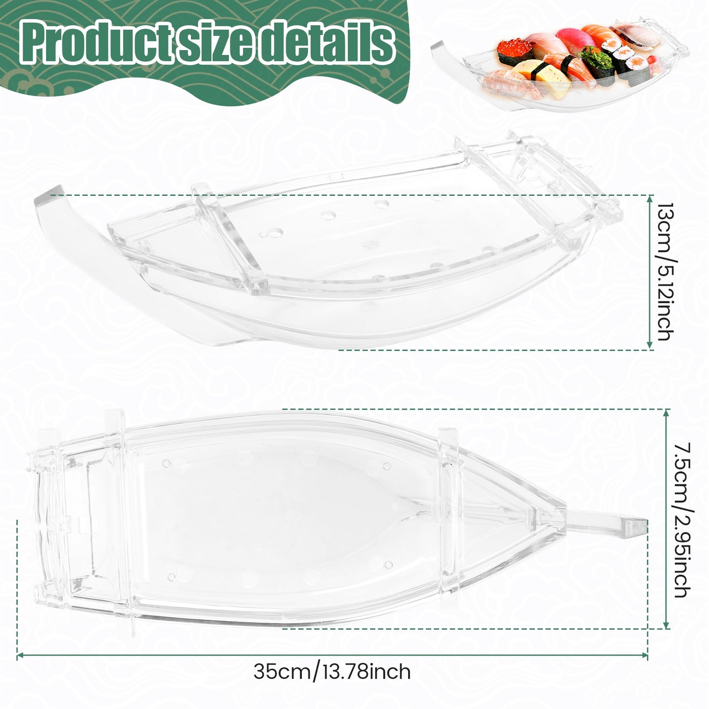 Sushi Serving Tray Reusable Plastic Sushi Boat Serving Plate Japanese Style Detachable Sushi Serving Platter for Home Kitchen