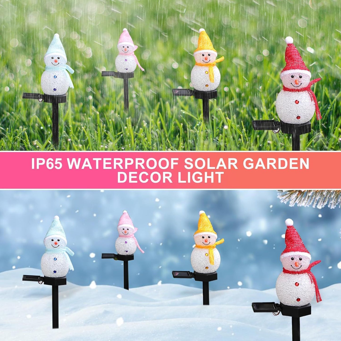 LED Snowman Solar Garden Light Outdoor Ground Stake Light Solar Powered Xmas Pathway Lights for Christmas Lawn Yard Decoration