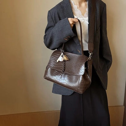 Crocodile Pattern Crossbody Bag For Women Black Shoulder Bag Brand Designer Women Bags Luxury PU Leather Flap Messenger Handbag