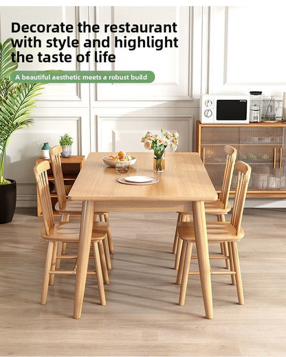 Nordic Solid Wood Dining Table And Chairs 4 Piece Set Modern Minimalist Rectangular Compact Space Saving Kitchen Dining Room
