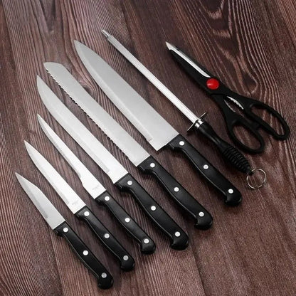 Conjunto de Facas de Cozinha 15 Peças com Bloco de Madeira, Conjunto de Facas de Bife de Aço Inoxidável e Tesoura, Conjunto de Facas Profissional