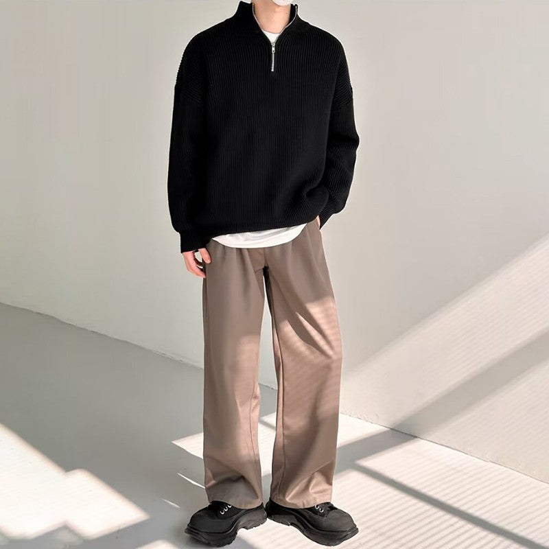 Half Zipper Men's Knitwear Sweater Autumn Solid Color Knitted Pullover Japanese Harajuku Sweaters Hip-Hop Streetwear Pullovers