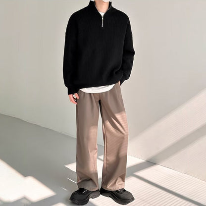 Half Zipper Men's Knitwear Sweater Autumn Solid Color Knitted Pullover Japanese Harajuku Sweaters Hip-Hop Streetwear Pullovers