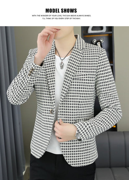 Blazer Men's Fashion Gentleman Business Outdoor Travel Plaid Slim-fit Korean Version of The Trend Handsome Youth Casual Blazer