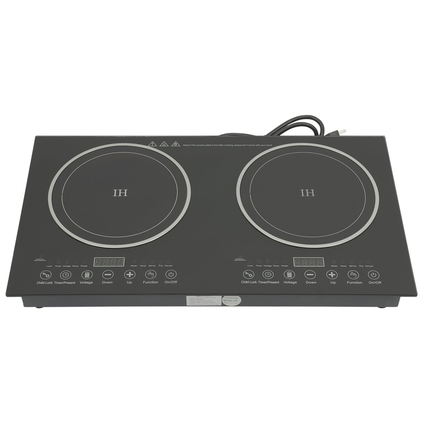 Fogão de Indução Elétrico Duplo, 110V 1200W Portátil Digital de Bancada com Queimadores Duplos