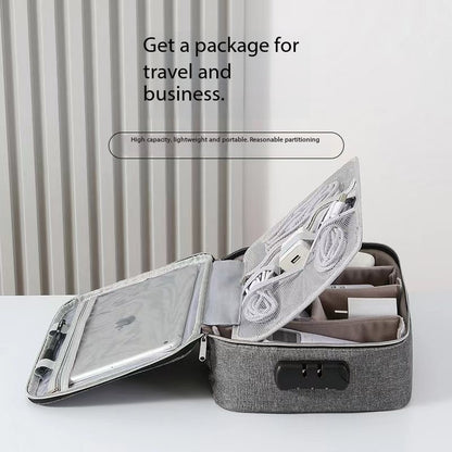 Locking Tech Organizer Bag - Anti-Theft Storage Case with Password Protection for iPad, Laptop Cables & USB Drives