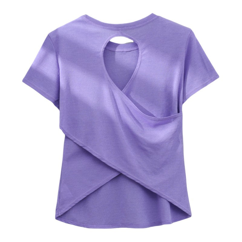 DRUR Gym Tops Women Lightweight Sweatshirt Summer Short Sleeve Quick Dry Fitness Running Tshirt Back Cross Hollow Yoga Wear New