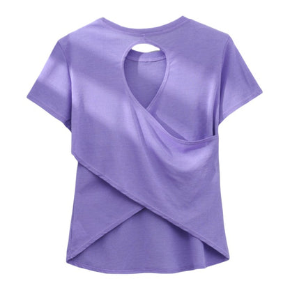 DRUR Gym Tops Women Lightweight Sweatshirt Summer Short Sleeve Quick Dry Fitness Running Tshirt Back Cross Hollow Yoga Wear New