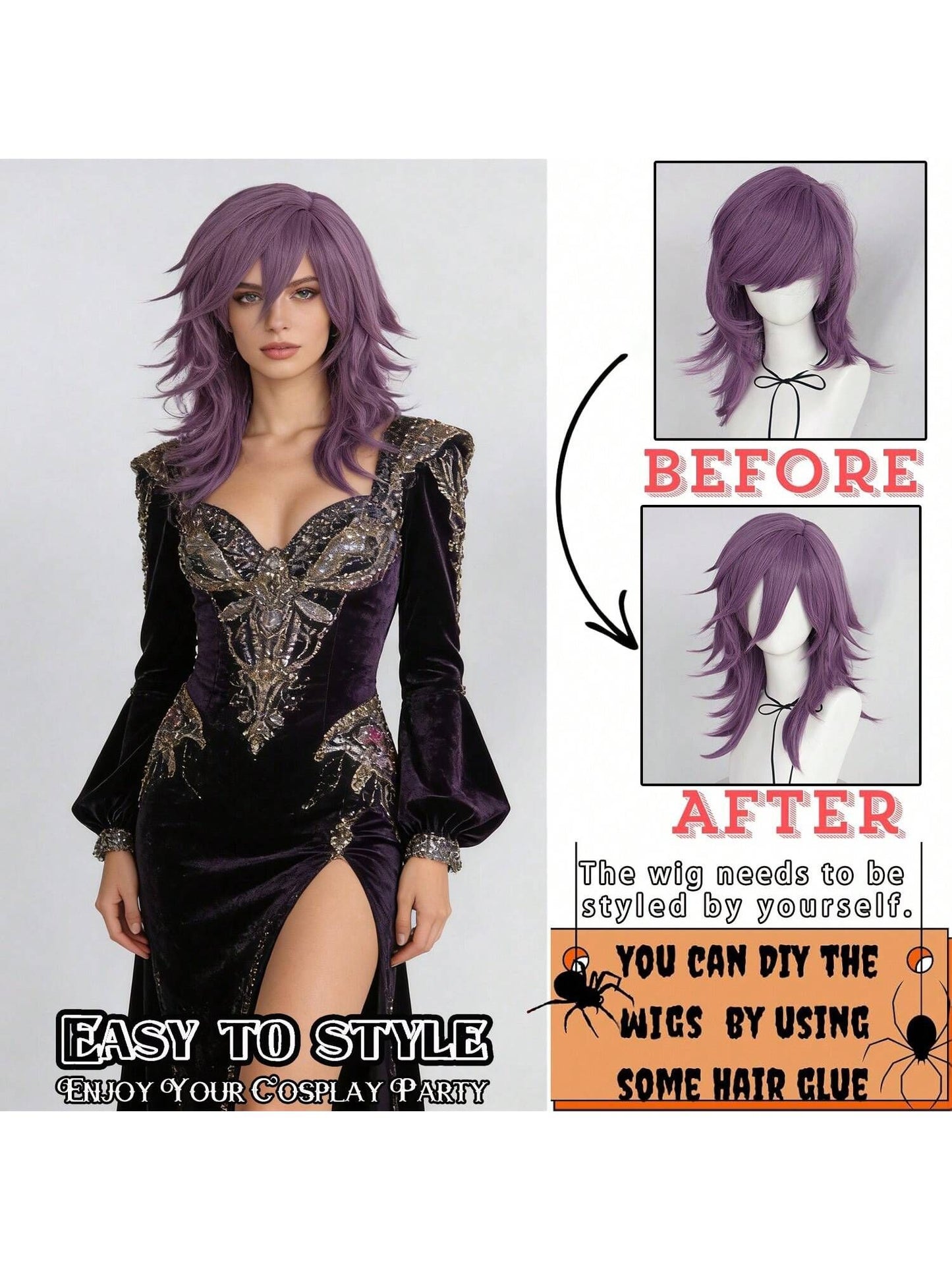 Synthetic Medium Length Fluffy Spiky Women Man Layered Straight Anime Cosplay Wig with Bangs for Halloween Party